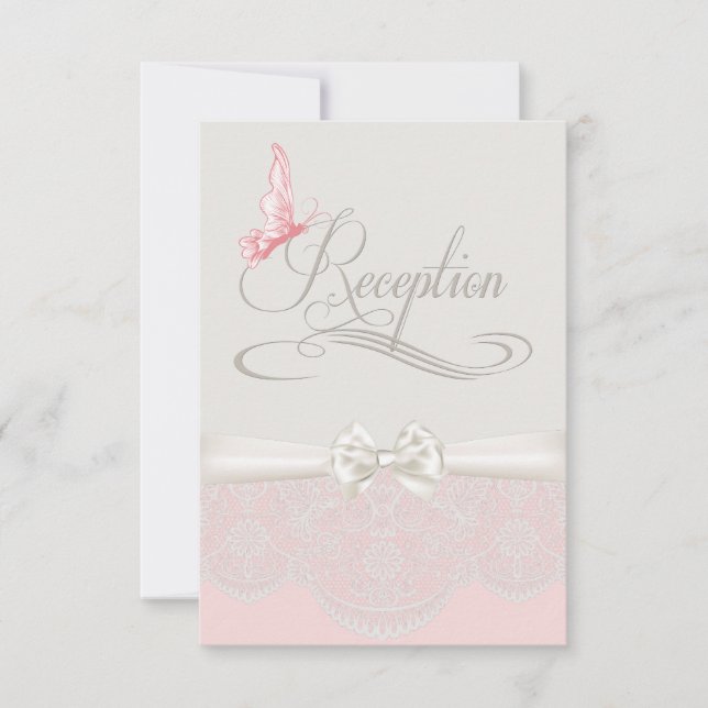 Papillons rose et ivoire et Invitation de réceptio (Devant)