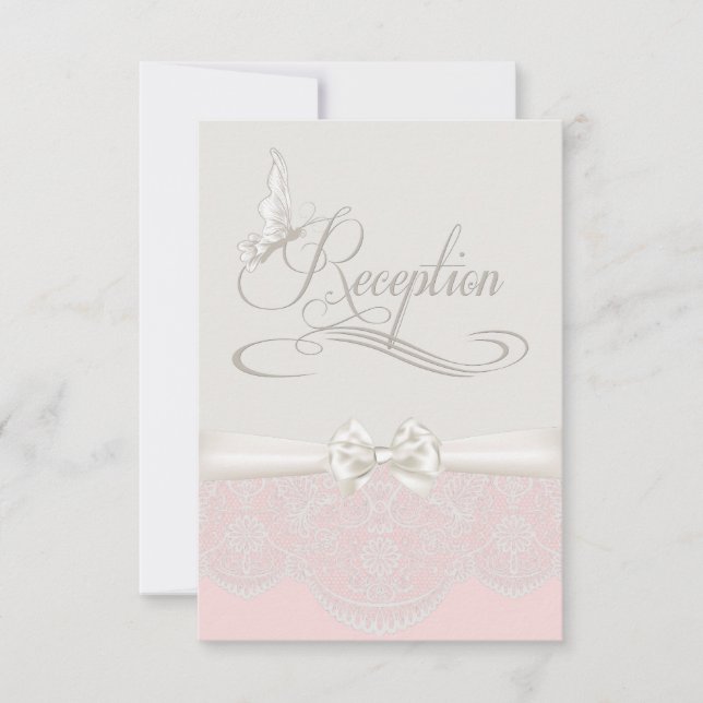 Papillons rose et ivoire et Invitation de réceptio (Devant)
