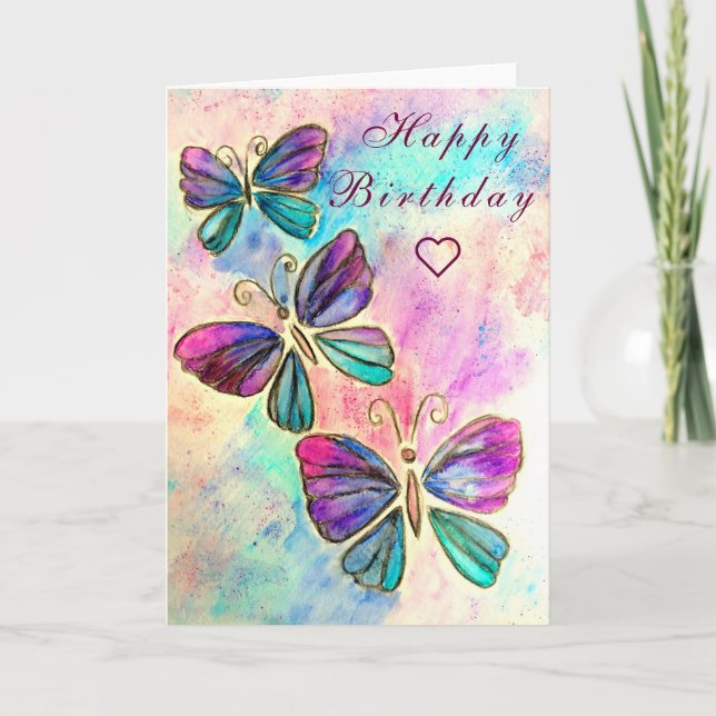 Papillons rose pourpre Carte d'anniversaire (Devant)