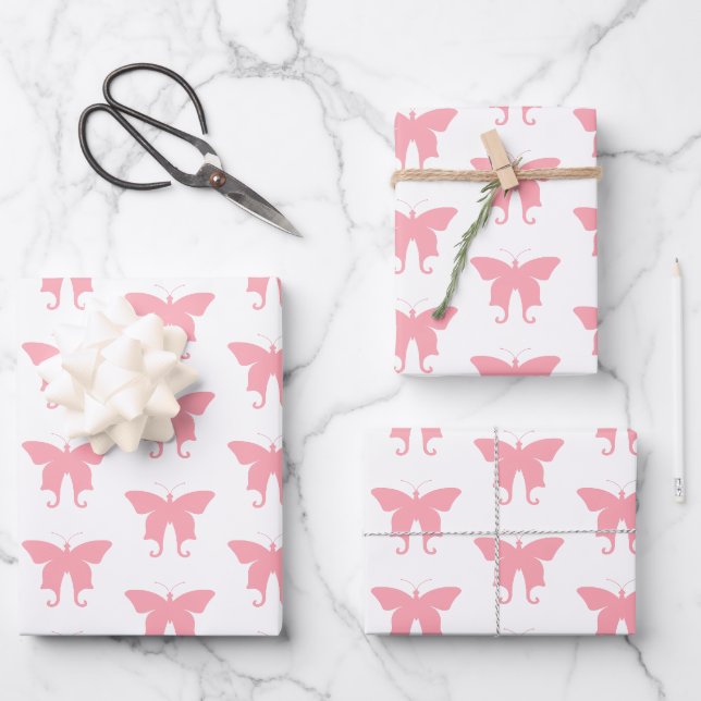 Papillons roses Enveloppant les feuilles de papier (Recto)