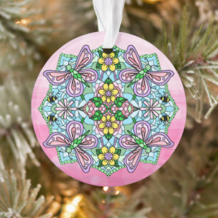 Papillons roses Mandala Noël