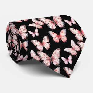 Papillons roses sur Cravate noir