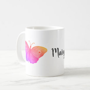 papillons roses tasse de café personnalisée