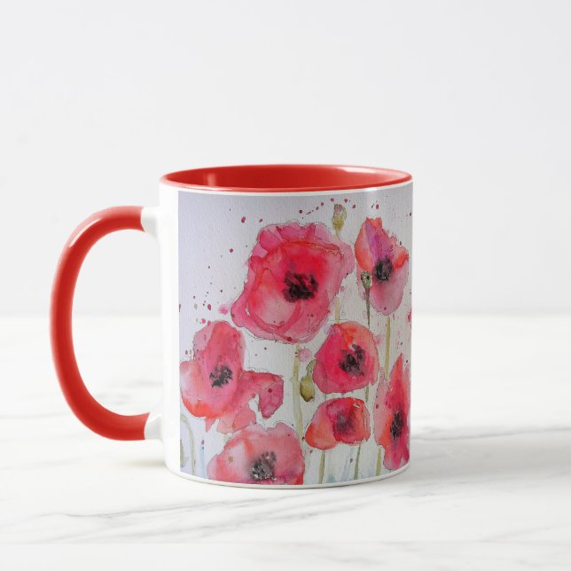 Papillons rouges Aquarelle Peinture Mug (Gauche)