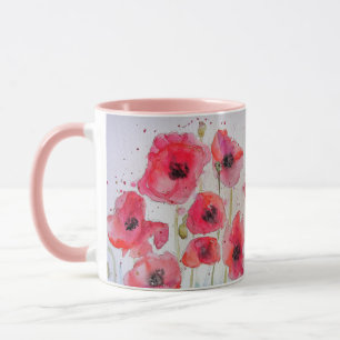 Papillons rouges Aquarelle Peinture Mug rose