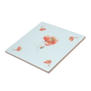 Papillons rouges Carreaux en céramique bleue - Cho