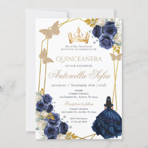 Papillons Royal Blue Quinceanera Invitation