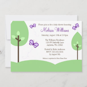 Papillons violets Arbres bébé Douche Invitations