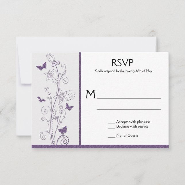 Papillons violets Fleurs tourbillons sur gris RSVP (Devant)