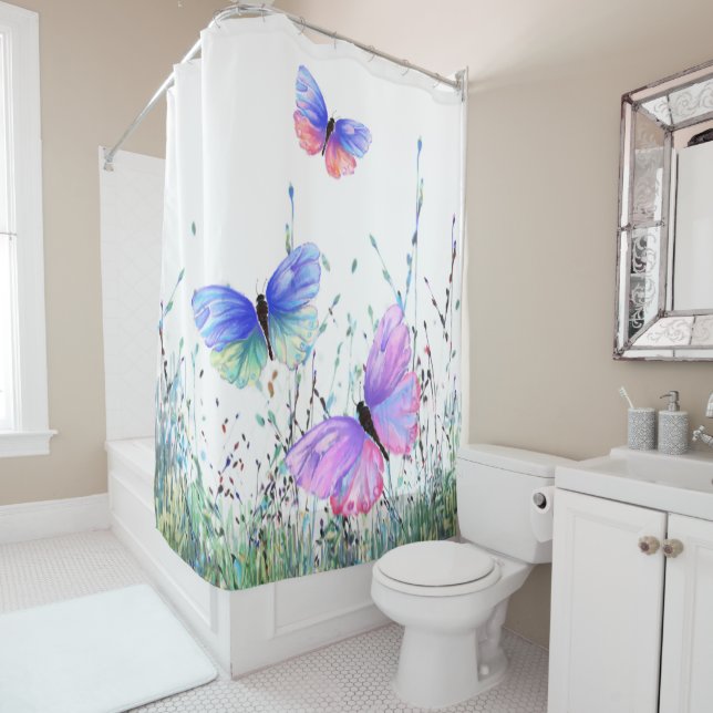 Papillons volant dans la nature Douche rideau prin (En situation)
