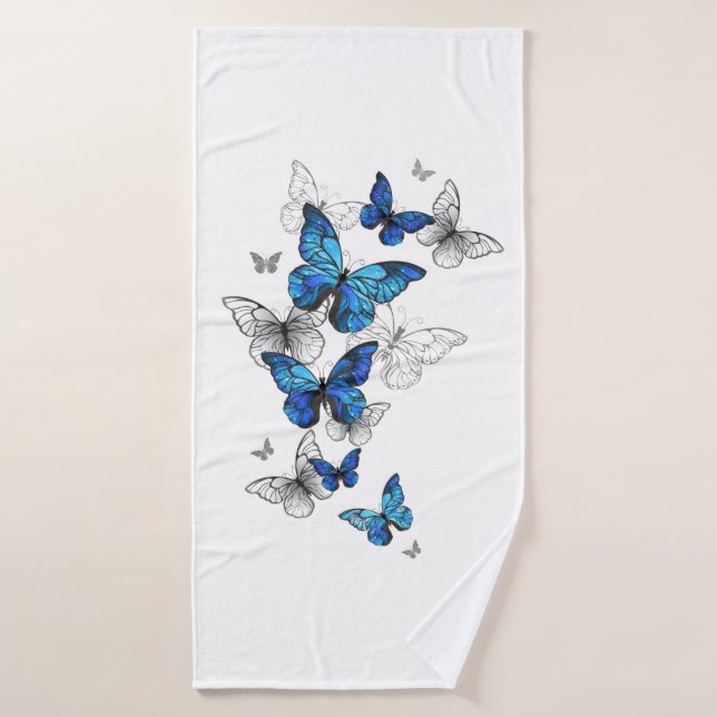 Papillons volants bleus Morpho (Serviette de bain)