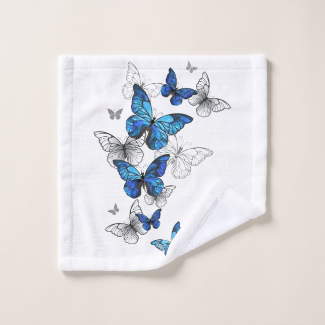 Papillons volants bleus Morpho (Gant de toilette)
