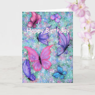 Papillons volants rose pourpre Cartes d'anniversai