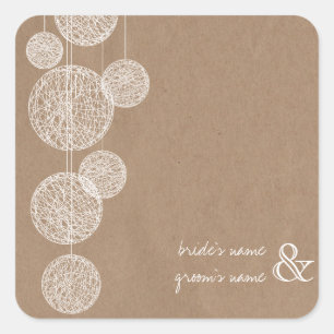 Pappe Inspirierte Hochzeitsaufkleber für Twine Glo Quadratischer Aufkleber