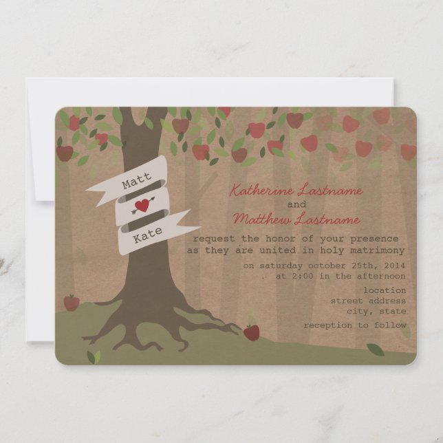 Pappe Inspirierter Apple Orchard Hochzeitsempfang Einladung (Vorderseite)