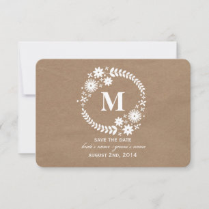 Pappe Inspiriertes Whiteath Monogramm Rett Datum Save The Date
