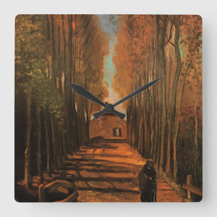Pappelallee im Herbst von Vincent van Gogh Quadratische Wanduhr