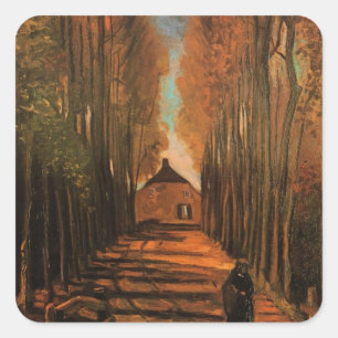 Pappelallee im Herbst von Vincent van Gogh Quadratischer Aufkleber