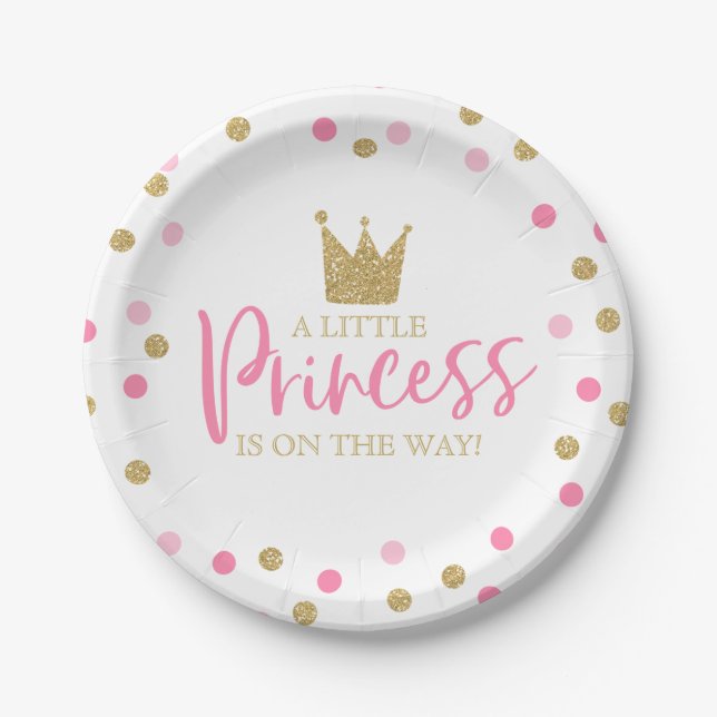 Pappteller 7" Prinzessin-Babyparty rosa Gold (Vorderseite)