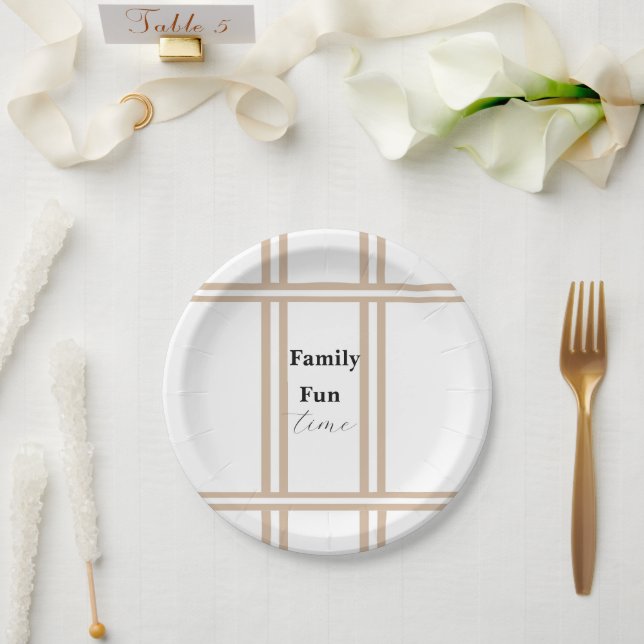 Pappteller, beige und weiß gestreift  pappteller (Hochzeit)