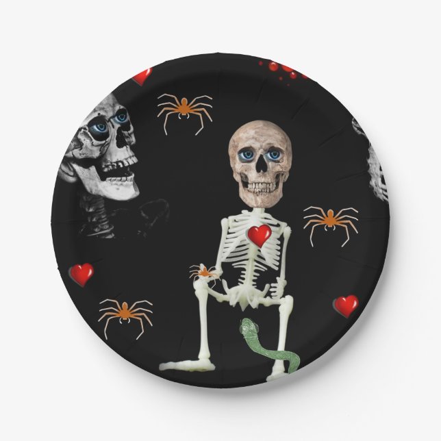 Pappteller Halloween, Skelett (Vorderseite)