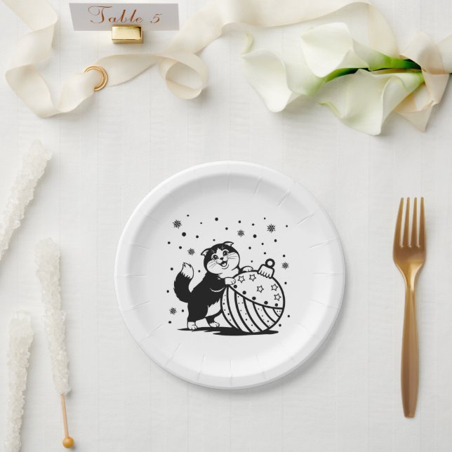 Pappteller mit einer Weihnachtskatze (Hochzeit)