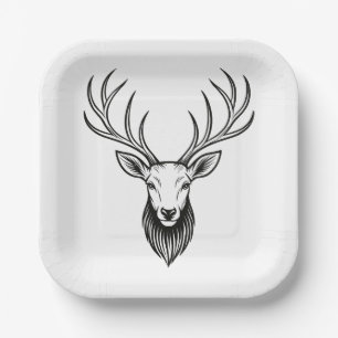 Pappteller mit Hirschkopf – Rustikale Eleganz