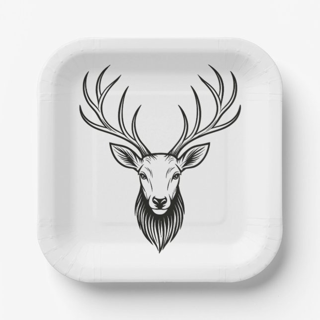 Pappteller mit Hirschkopf – Rustikale Eleganz (Vorderseite)