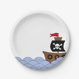 Pappteller mit Piratenschiff u. blauem u. weißem
