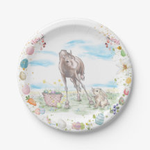Pappteller Ostermotiv, Süsses Hase mit Pferd