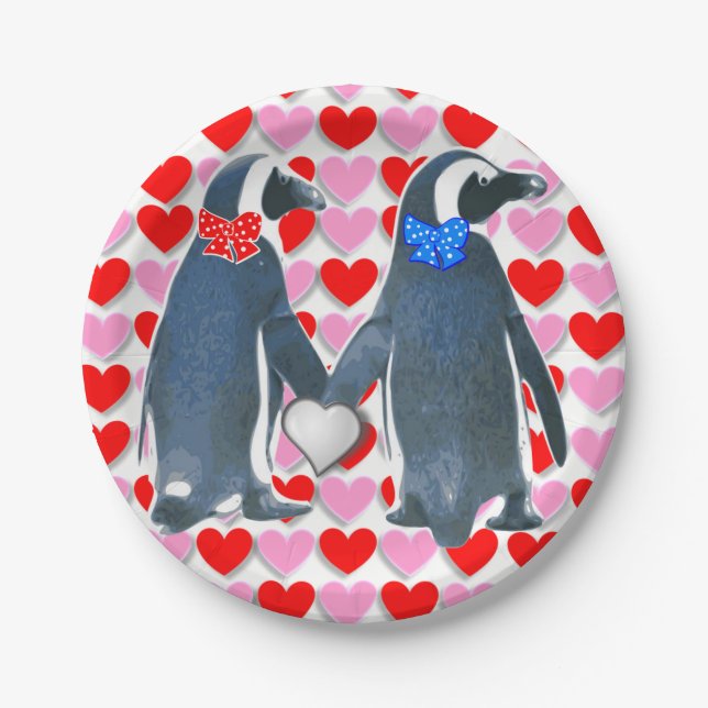 Pappteller Valentinstag, Pinguin (Vorderseite)
