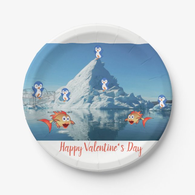 Pappteller Valentinstag, Pinguin (Vorderseite)