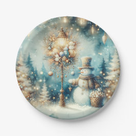 Pappteller-Vintage-Weihnachts-Schneemann Pappteller
