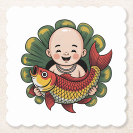 Pappuntersetzer | Niedlicher Junge mit Lucky Koi Untersetzer