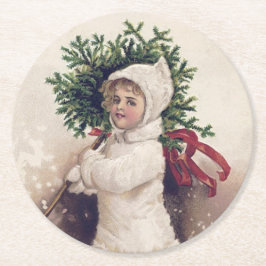 Pappuntersetzer: VINTAG: MÄDCHEN- UND CHRISTMAS-BA Runder Pappuntersetzer