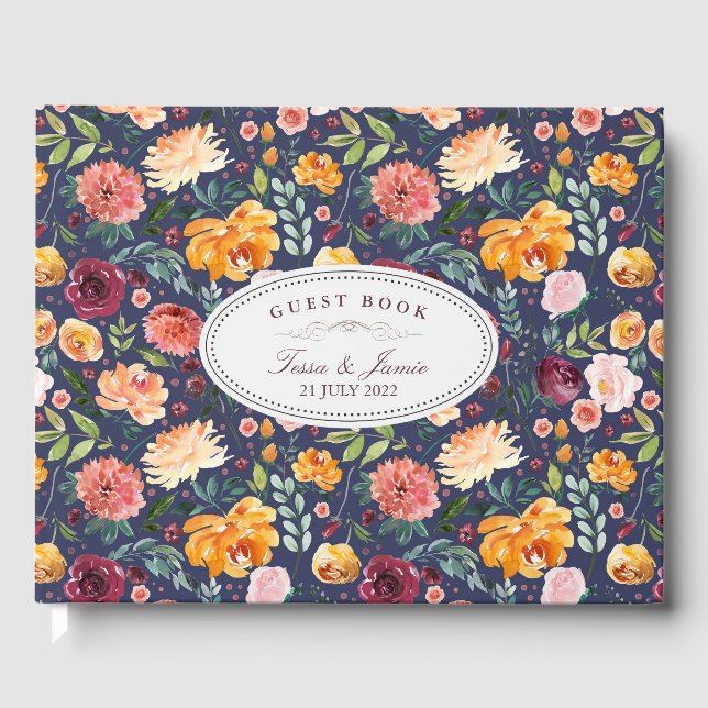 Paprika Bourgogne Floral Mariage Livre d'Invité (Recto)