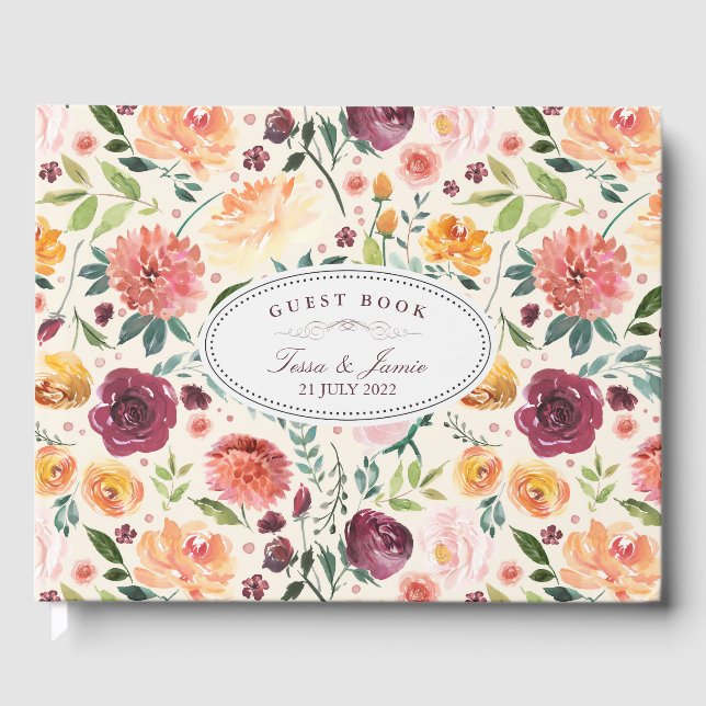 Paprika Bourgogne Floral Mariage Livre d'Invité (Recto)