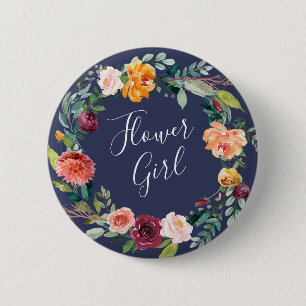 Paprika Burgund Floral Flower Girl Knopf Button