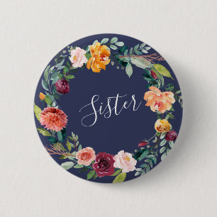 Paprika Burgund Florale Schwester Girl Knopf Button