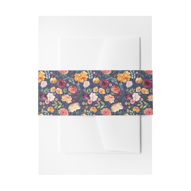 Paprika Burgundy Floral Einladung Bauchband Einladungsbanderole (Vorderseite Beispiel)