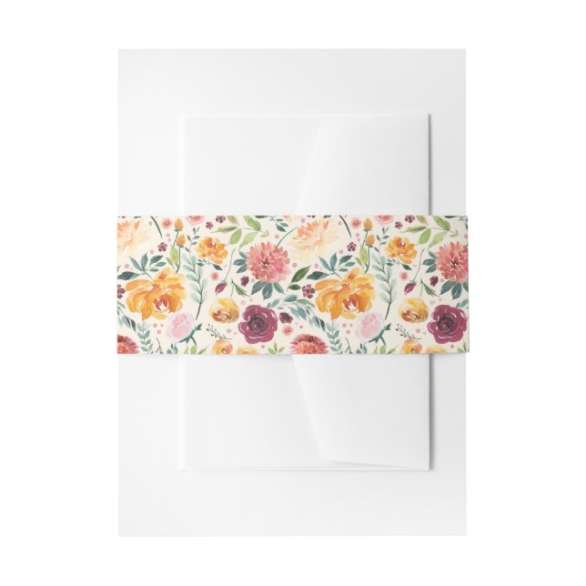 Paprika Burgundy Floral Einladung Bauchband Einladungsbanderole (Vorderseite Beispiel)