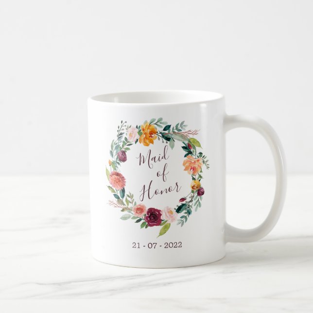 Paprika Burgundy Floral Maid of Honor Mug (Droite)