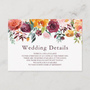 Paprika Burgundy Floral Wedding Details Card Begleitkarte