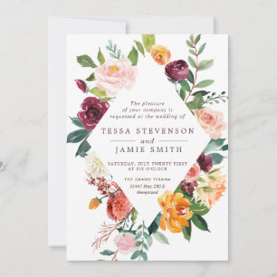 Paprika Burgundy Floral Wedding Einladung