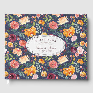 Paprika Burgundy Floral Wedding Guest Book Gästebuch