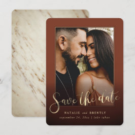 Paprika Sienna Gold Script & Marble Foto Overlay Save The Date