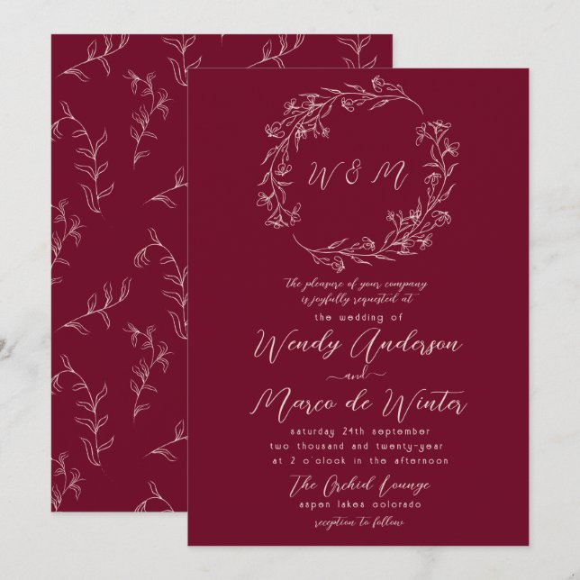 Paprika und Oyster Pink Boho Botanische Hochzeit Einladung (Vorne/Hinten)
