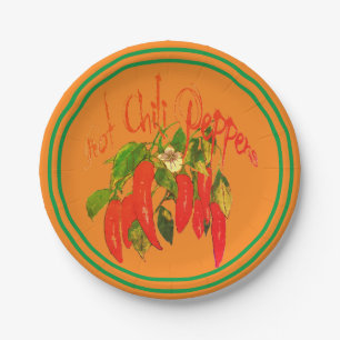 Paprikaschoten für heiße Chili an der Terra Cott Pappteller