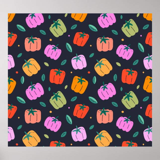 Paprikaschoten mit handgezogenem Gemüse Poster (Vorne)