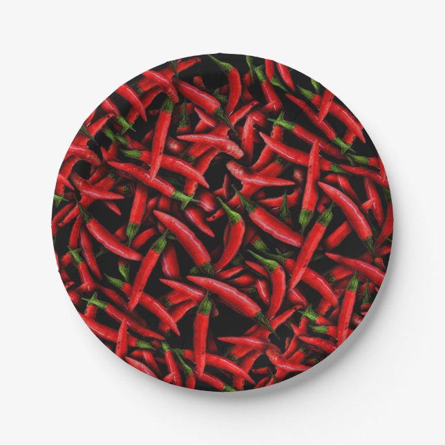 Paprikaschoten mit rotem Chili Pappteller (Vorderseite)
